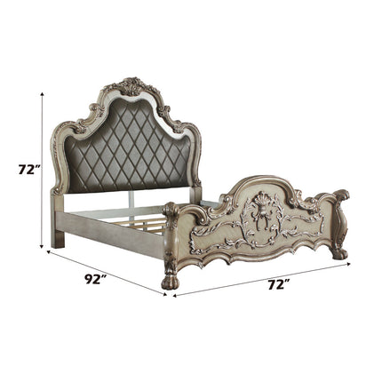 ACME 28170Q Dresden Queen Bed, Vintage Bone White & PU