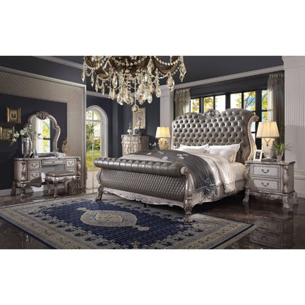 ACME 28190Q Dresden Queen Bed, Vintage Bone White & PU