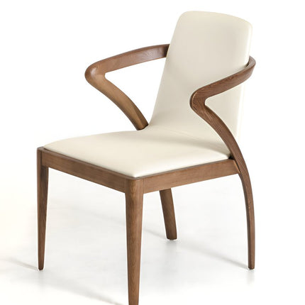 Cream and Brown Upholstered Faux Leather Dining Arm Chair HomeRoots