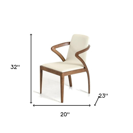 Cream and Brown Upholstered Faux Leather Dining Arm Chair HomeRoots