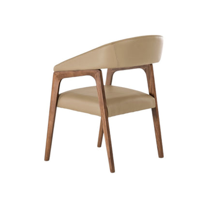 Taupe and Brown Upholstered Faux Leather Curved Back Dining Arm Chair HomeRoots