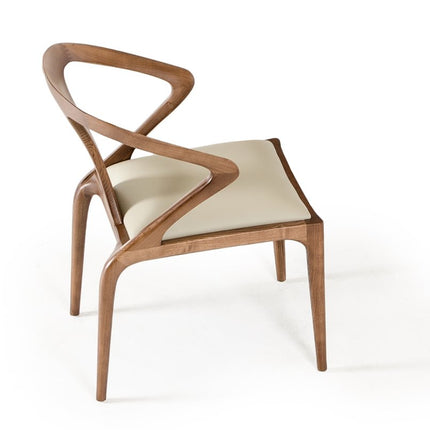 White and Brown Upholstered Faux Leather Curved Back Dining Arm Chair HomeRoots