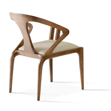 White and Brown Upholstered Faux Leather Curved Back Dining Arm Chair HomeRoots
