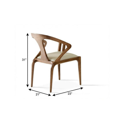 White and Brown Upholstered Faux Leather Curved Back Dining Arm Chair HomeRoots