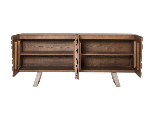 71" Natural Brown Solid Wood Sideboard with Four Doors HomeRoots