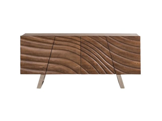 71" Natural Brown Solid Wood Sideboard with Four Doors HomeRoots