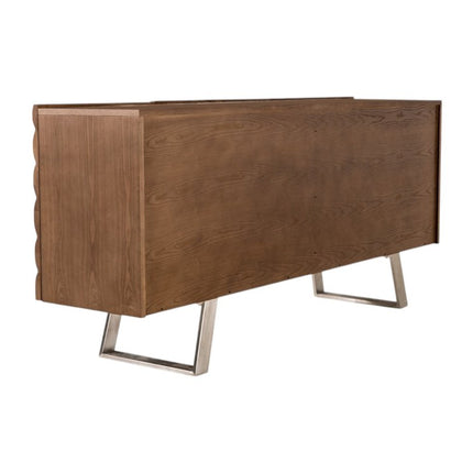 71" Natural Brown Solid Wood Sideboard with Four Doors HomeRoots
