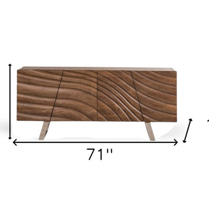 71" Natural Brown Solid Wood Sideboard with Four Doors HomeRoots