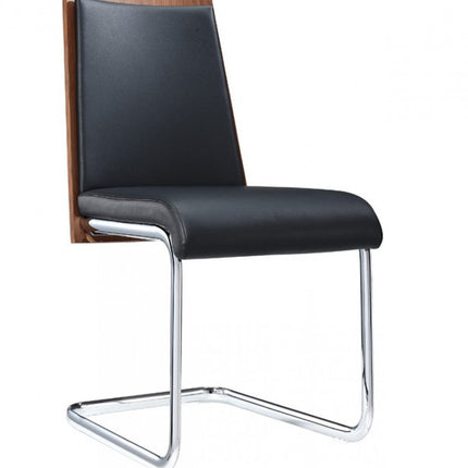 Set of Two Black and Silver Upholstered Faux Leather Dining Parsons Chairs HomeRoots