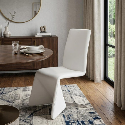 Set of Two White Upholstered Faux Leather Dining Side Chairs HomeRoots