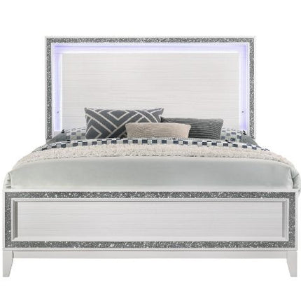 ACME 28447EK Haiden Eastern King Bed, LED & White Finish