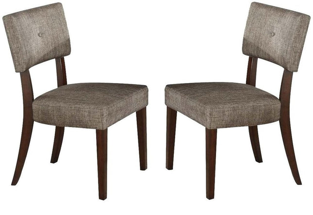 Set of Two Tufted Gray And Brown Upholstered Fabric Open Back Dining Side Chairs HomeRoots