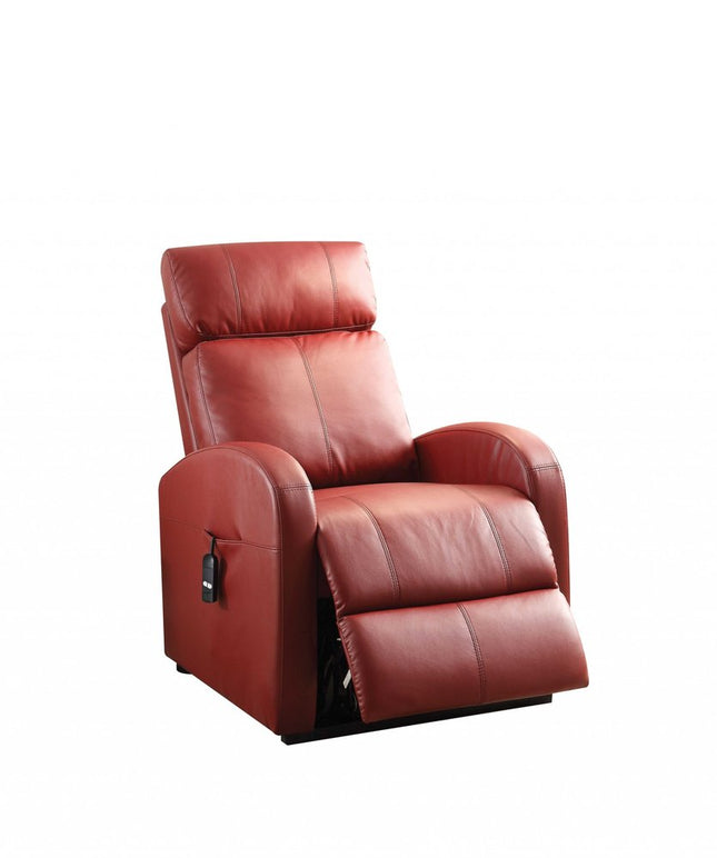 28" Red Tufted Faux Leather Power Lift Assist Recliner HomeRoots