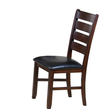 Set of Two Black And Dark Brown Upholstered Faux Leather Slat Back Dining Side Chairs HomeRoots