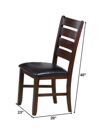 Set of Two Black And Dark Brown Upholstered Faux Leather Slat Back Dining Side Chairs HomeRoots