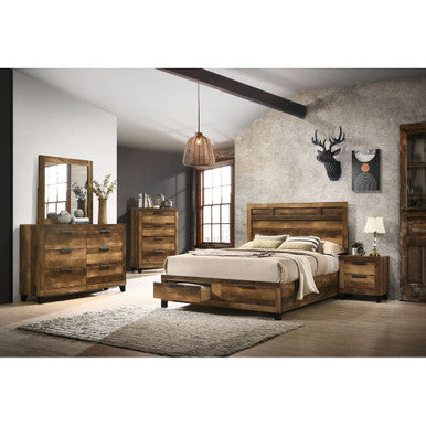 ACME 28590Q Morales Storage Queen Bed, Rustic Oak Finish ACME Furniture