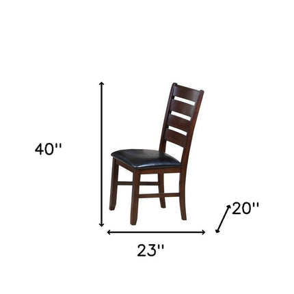 Set of Two Espresso And Brown Upholstered Faux Leather Ladder Back Dining Side Chairs HomeRoots