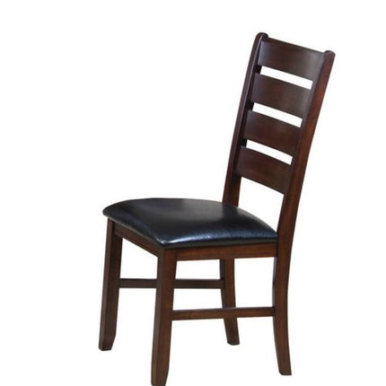 Set of Two Espresso And Brown Upholstered Faux Leather Ladder Back Dining Side Chairs