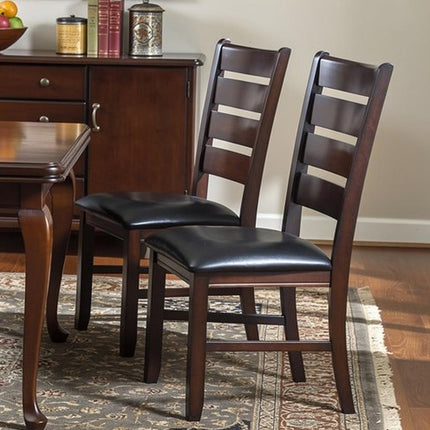 Set of Two Espresso And Brown Upholstered Faux Leather Ladder Back Dining Side Chairs HomeRoots