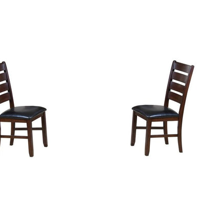 Set of Two Espresso And Brown Upholstered Faux Leather Ladder Back Dining Side Chairs