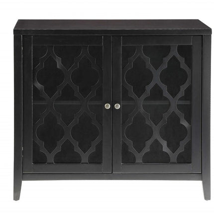34" Black Sideboard with Two Glass Doors HomeRoots