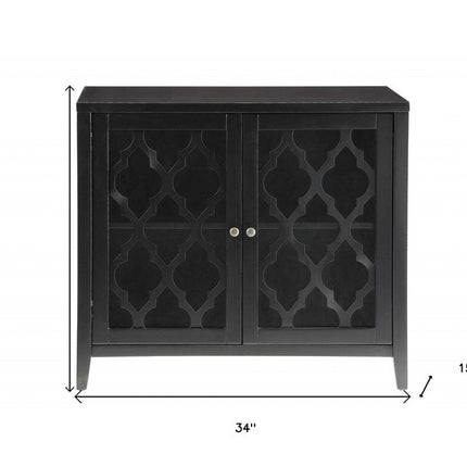 34" Black Sideboard with Two Glass Doors HomeRoots