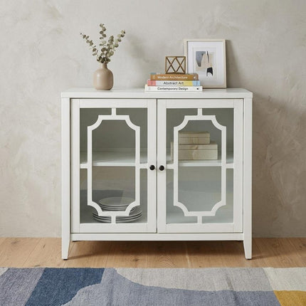 34" Black Sideboard with Two Glass Doors HomeRoots