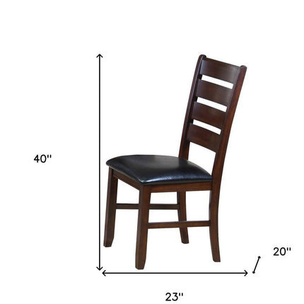 Set of Two Black And Brown Faux Leather Wood Slat Back Dining Side Chairs