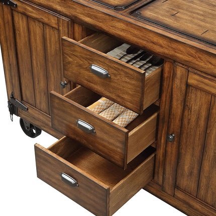 Rustic Farmhouse Warm Tobacco Rolling Kitchen Cart
