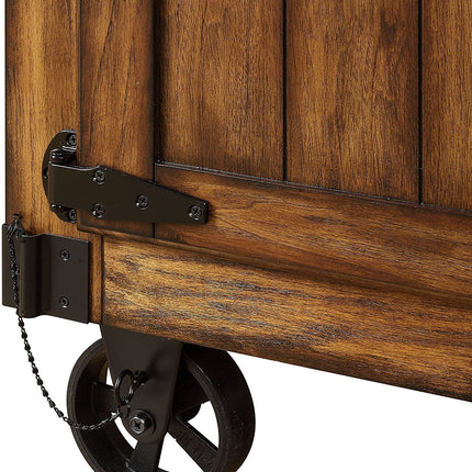 Rustic Farmhouse Warm Tobacco Rolling Kitchen Cart