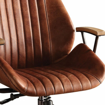 Brown Adjustable Swivel Leather Rolling Executive Office Chair HomeRoots