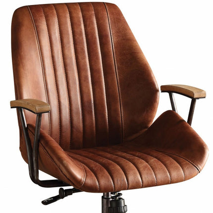 Brown Adjustable Swivel Leather Rolling Executive Office Chair HomeRoots
