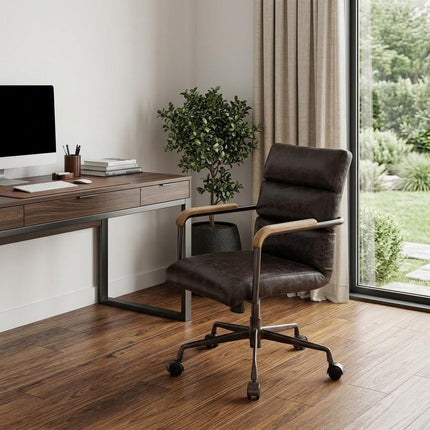 Black Adjustable Swivel Faux Leather Rolling Office Chair HomeRoots
