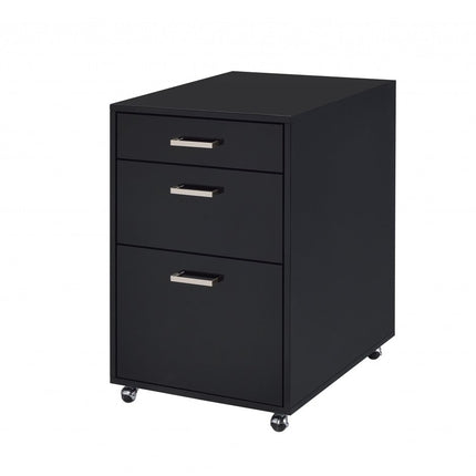28" Black Wood And Metal Three Drawers Filing Cabinet