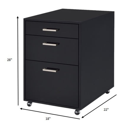 28" Black Wood And Metal Three Drawers Filing Cabinet HomeRoots