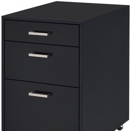 28" Black Wood And Metal Three Drawers Filing Cabinet HomeRoots