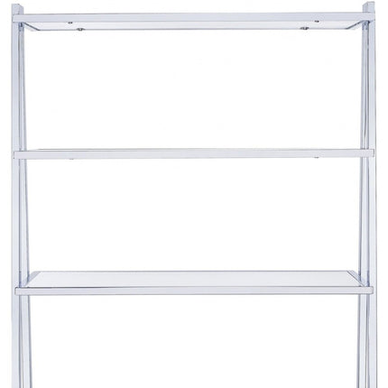 White And Silver Metal and Glass Five Tier Ladder Bookcase HomeRoots