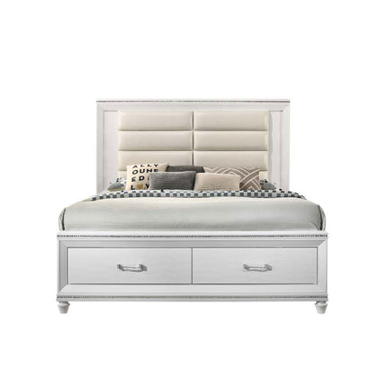 ACME 28740Q Sadie Storage Queen Bed, LED, Pearl White PU & White Finish