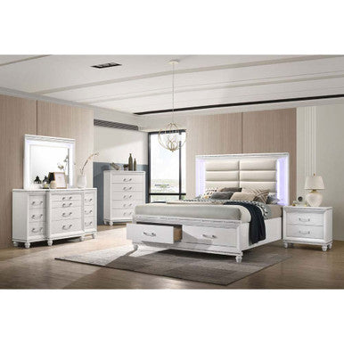 ACME 28740Q Sadie Storage Queen Bed, LED, Pearl White PU & White Finish ACME Furniture