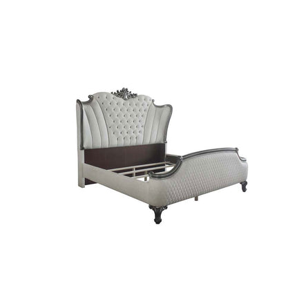 ACME 28827EK House Delphine Eastern King Bed, Two Tone Ivory Fabric & Charcoal Finish