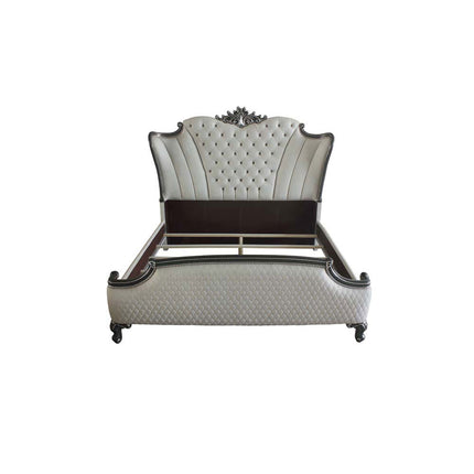 ACME 28827EK House Delphine Eastern King Bed, Two Tone Ivory Fabric & Charcoal Finish