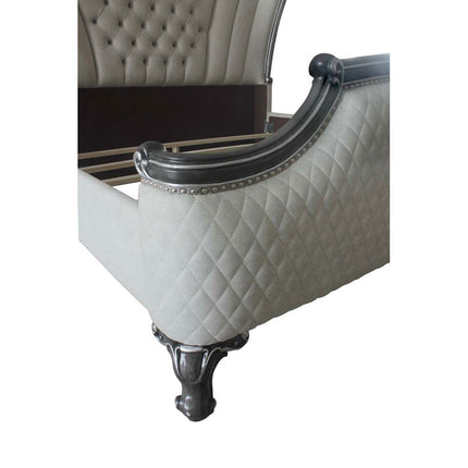 ACME 28830Q House Delphine Queen Bed, Two Tone Ivory Fabric & Charcoal Finish