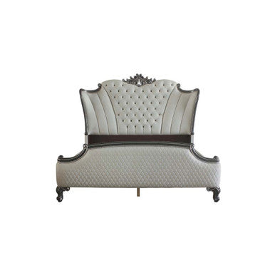 ACME 28830Q House Delphine Queen Bed, Two Tone Ivory Fabric & Charcoal Finish ACME Furniture