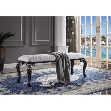 ACME 28837 House Delphine Bench, Two Tone Ivory Fabric & Charcoal Finish ACME Furniture