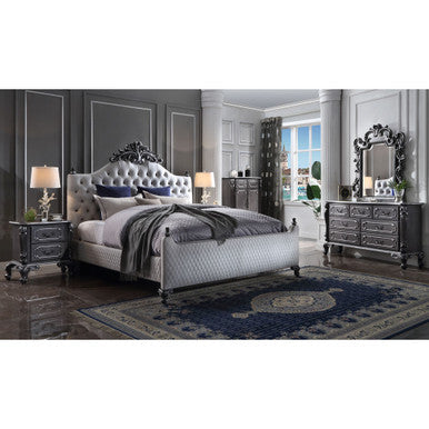 ACME 28844CK House Delphine California King Bed, Two Tone Ivory Fabric & Charcoal Finish ACME Furniture