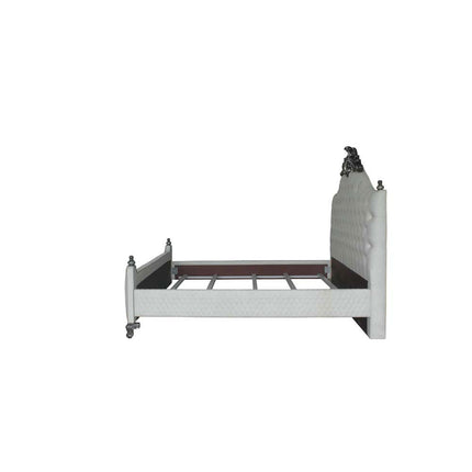 ACME 28844CK House Delphine California King Bed, Two Tone Ivory Fabric & Charcoal Finish
