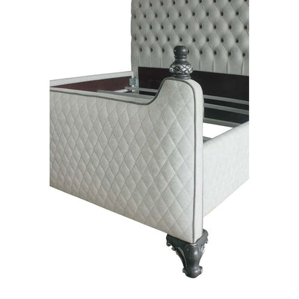 ACME 28847EK House Delphine Eastern King Bed, Two Tone Ivory Fabric & Charcoal Finish