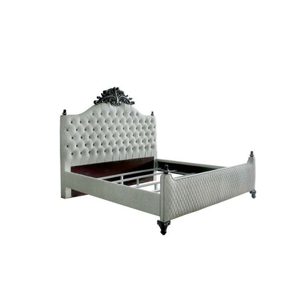 ACME 28847EK House Delphine Eastern King Bed, Two Tone Ivory Fabric & Charcoal Finish