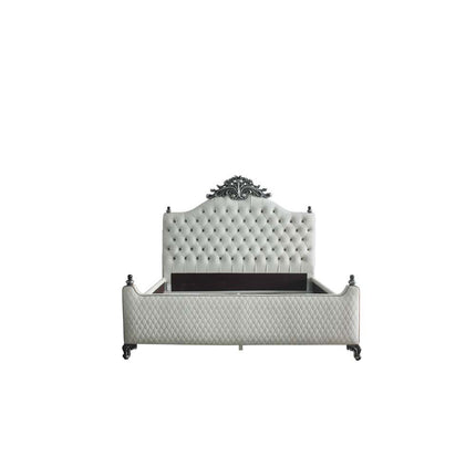ACME 28847EK House Delphine Eastern King Bed, Two Tone Ivory Fabric & Charcoal Finish