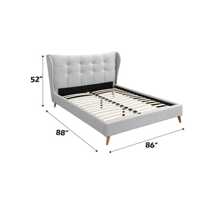 ACME 28957EK Duran Eastern King Bed, Light Gray Fabric